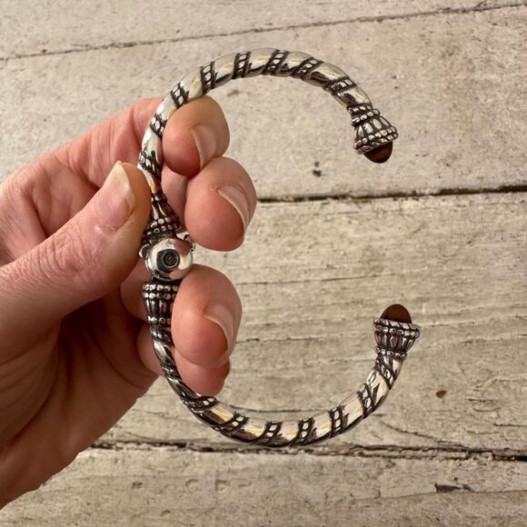 Vintage 80s Gripois Glass Cabachon Mogul Twist Cuff Bracelet With Hinge - Picture 7 of 8